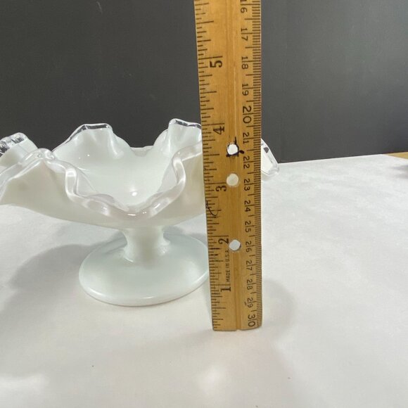 Vintage Fenton Silver Crest Milk Glass Pedestal Bowl Candy Dish 7 Inch - Picture 7 of 8